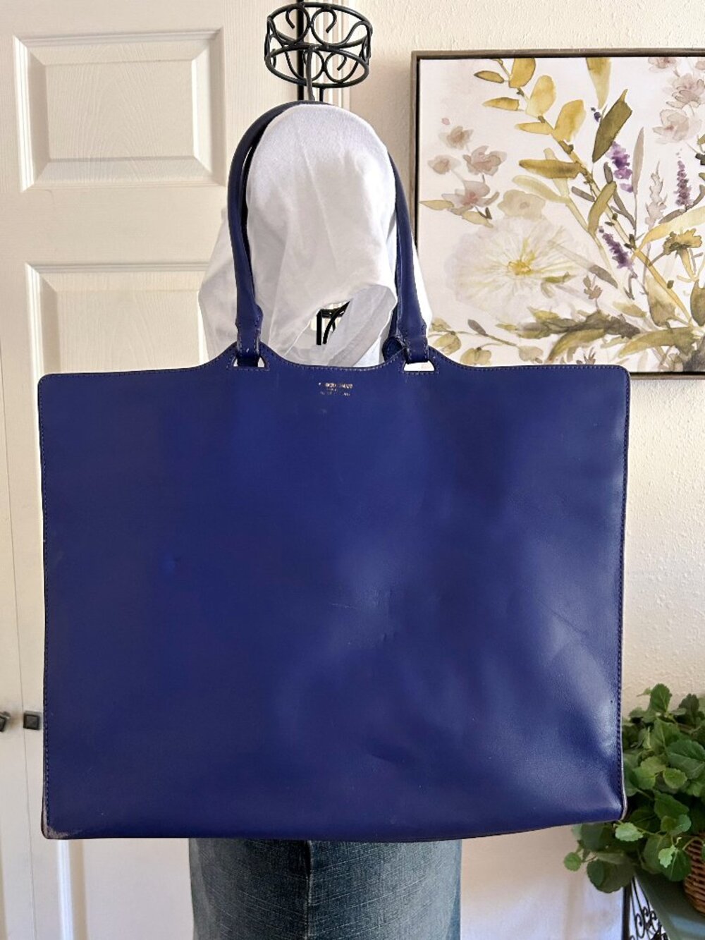 Vintage Giorgio Armani Large Smooth Leather Tote in Royal Blue